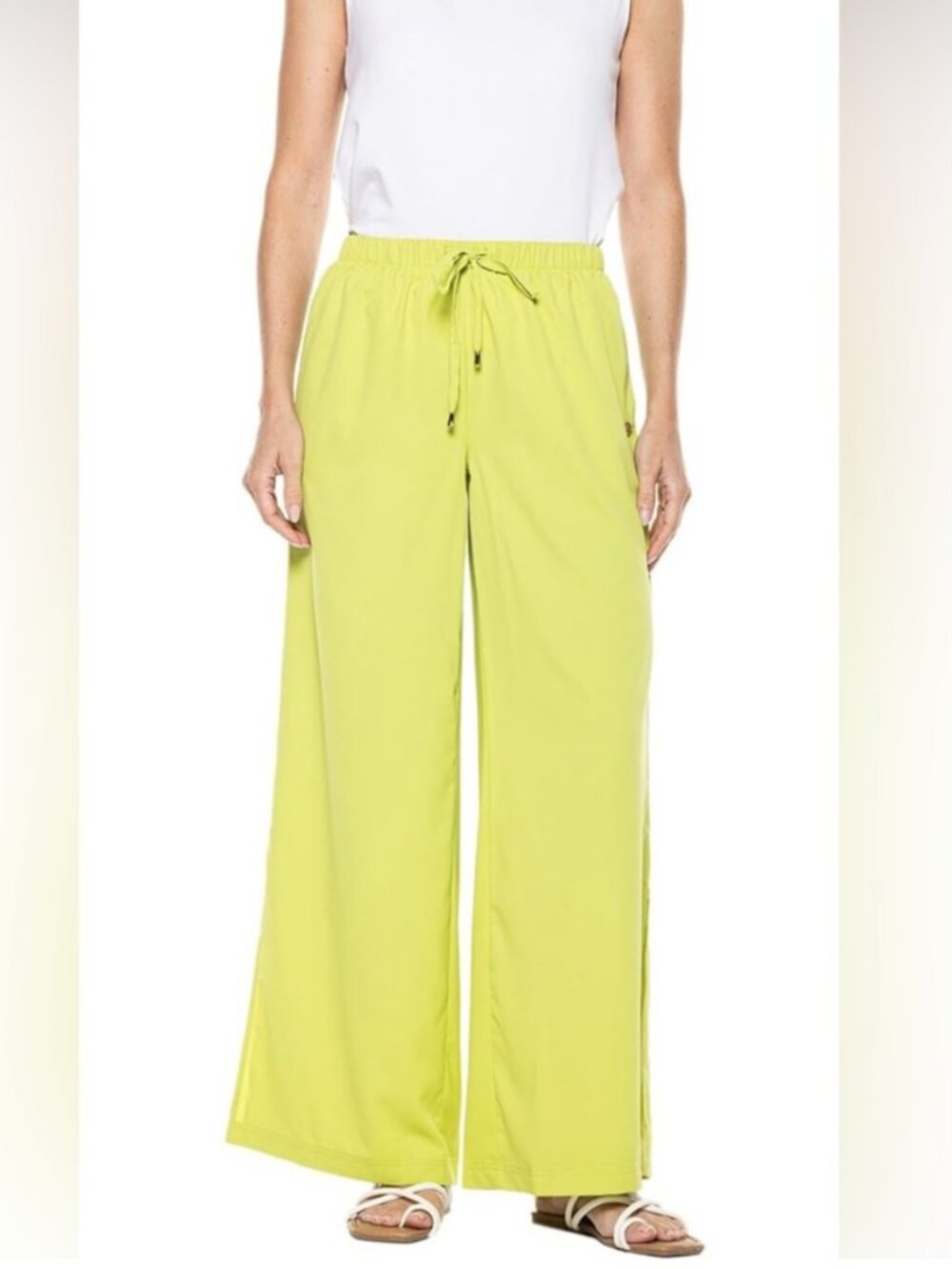 Coolibar Women's Petra Wide Leg Pants “Matcha” Green Size L NWT NEW UPF 50+